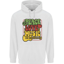 Peace Love Music Guitar Hippy Flower Power Mens 80% Cotton Hoodie White