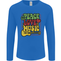 Peace Love Music Guitar Hippy Flower Power Mens Long Sleeve T-Shirt Royal Blue