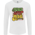 Peace Love Music Guitar Hippy Flower Power Mens Long Sleeve T-Shirt White