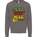 Peace Love Music Guitar Hippy Flower Power Mens Sweatshirt Jumper Charcoal