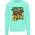 Peace Love Music Guitar Hippy Flower Power Mens Sweatshirt Jumper Peppermint