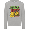 Peace Love Music Guitar Hippy Flower Power Mens Sweatshirt Jumper Sports Grey