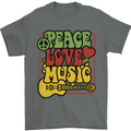 Peace Love Music Guitar Hippy Flower Power Mens T-Shirt 100% Cotton Charcoal