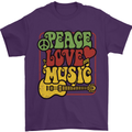 Peace Love Music Guitar Hippy Flower Power Mens T-Shirt 100% Cotton Purple
