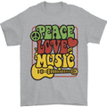 Peace Love Music Guitar Hippy Flower Power Mens T-Shirt 100% Cotton Sports Grey