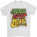 Peace Love Music Guitar Hippy Flower Power Mens T-Shirt 100% Cotton White