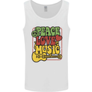 Peace Love Music Guitar Hippy Flower Power Mens Vest Tank Top White