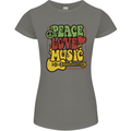 Peace Love Music Guitar Hippy Flower Power Womens Petite Cut T-Shirt Charcoal