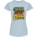 Peace Love Music Guitar Hippy Flower Power Womens Petite Cut T-Shirt Light Blue