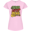 Peace Love Music Guitar Hippy Flower Power Womens Petite Cut T-Shirt Light Pink