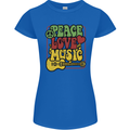 Peace Love Music Guitar Hippy Flower Power Womens Petite Cut T-Shirt Royal Blue