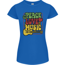 Peace Love Music Guitar Hippy Flower Power Womens Petite Cut T-Shirt Royal Blue