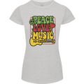 Peace Love Music Guitar Hippy Flower Power Womens Petite Cut T-Shirt Sports Grey