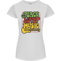 Peace Love Music Guitar Hippy Flower Power Womens Petite Cut T-Shirt White