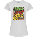 Peace Love Music Guitar Hippy Flower Power Womens Petite Cut T-Shirt White