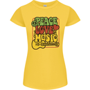 Peace Love Music Guitar Hippy Flower Power Womens Petite Cut T-Shirt Yellow