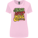 Peace Love Music Guitar Hippy Flower Power Womens Wider Cut T-Shirt Light Pink