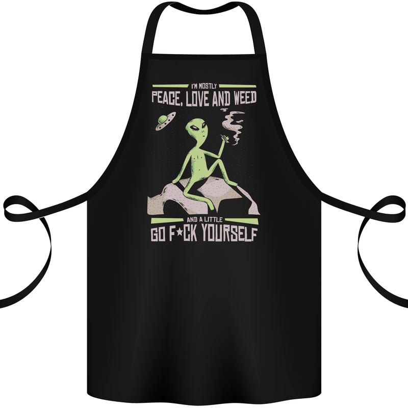 Peace Love Weed Cotton Apron 100% Organic Black