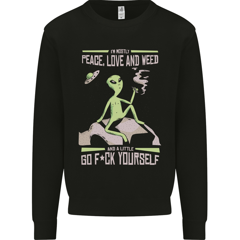 Peace Love Weed Kids Sweatshirt Jumper Black