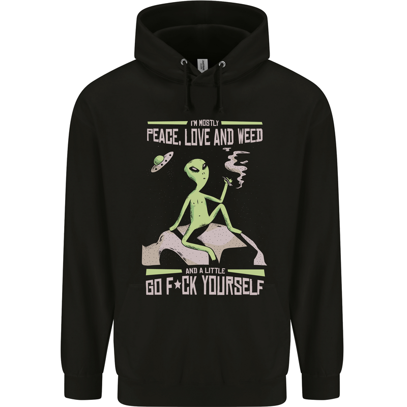Peace Love Weed Mens 80% Cotton Hoodie Black