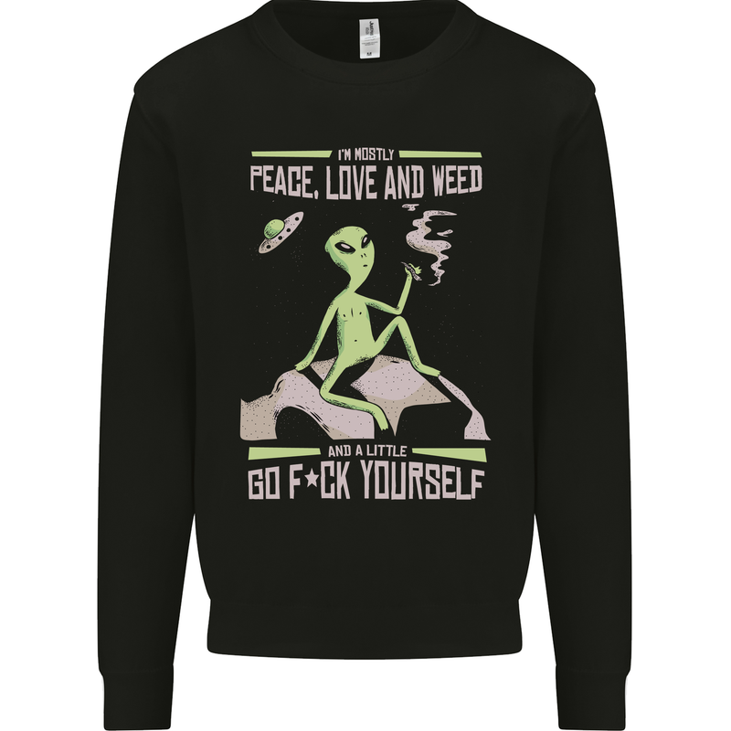 Peace Love Weed Mens Sweatshirt Jumper Black