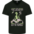 Peace Love Weed Mens V-Neck Cotton T-Shirt Black