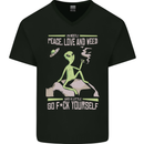 Peace Love Weed Mens V-Neck Cotton T-Shirt Black