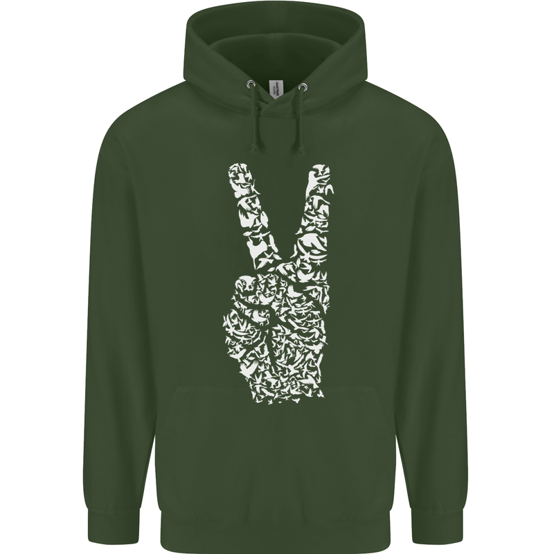 Peace Word Art Hippy Environment Childrens Kids Hoodie Forest Green