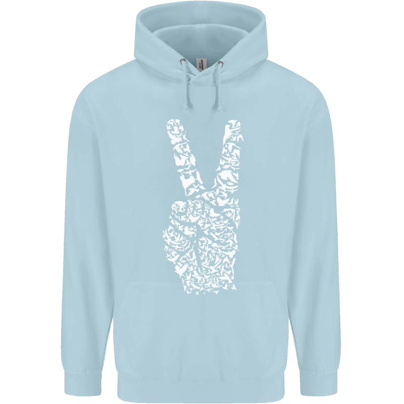 Peace Word Art Hippy Environment Childrens Kids Hoodie Light Blue