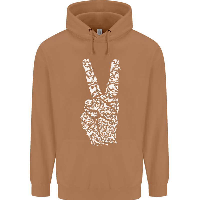 Peace Word Art Hippy Environment Mens 80% Cotton Hoodie Caramel Latte