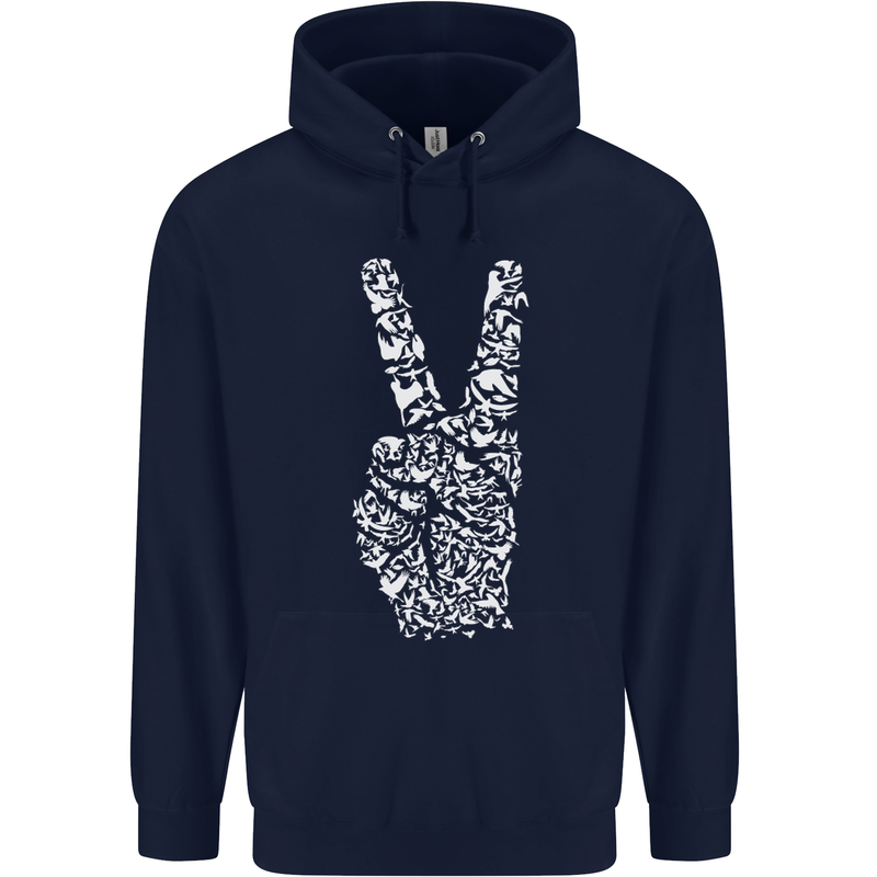 Peace Word Art Hippy Environment Mens 80% Cotton Hoodie Navy Blue