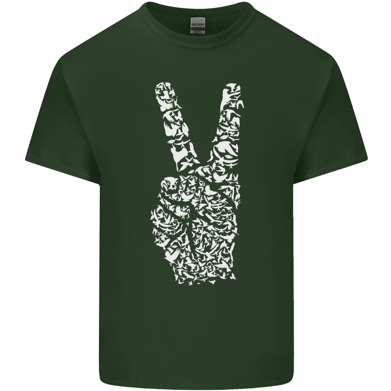 Peace Word Art Hippy Environment Mens Cotton T-Shirt Tee Top Forest Green