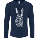 Peace Word Art Hippy Environment Mens Long Sleeve T-Shirt Navy Blue