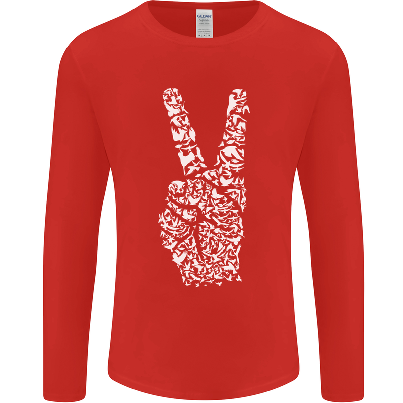 Peace Word Art Hippy Environment Mens Long Sleeve T-Shirt Red