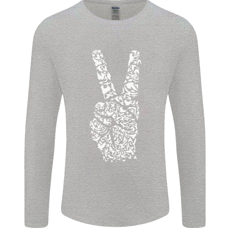 Peace Word Art Hippy Environment Mens Long Sleeve T-Shirt Sports Grey