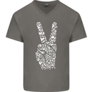 Peace Word Art Hippy Environment Mens V-Neck Cotton T-Shirt Charcoal