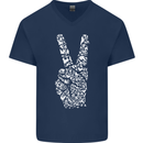 Peace Word Art Hippy Environment Mens V-Neck Cotton T-Shirt Navy Blue