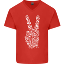 Peace Word Art Hippy Environment Mens V-Neck Cotton T-Shirt Red