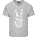 Peace Word Art Hippy Environment Mens V-Neck Cotton T-Shirt Sports Grey