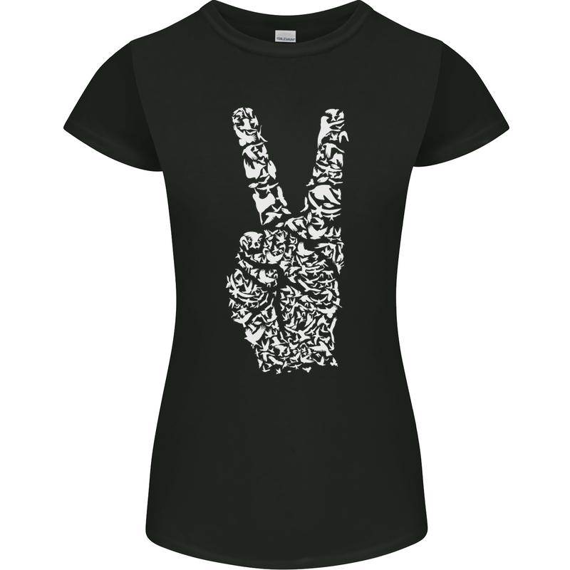 Peace Word Art Hippy Environment Womens Petite Cut T-Shirt Black