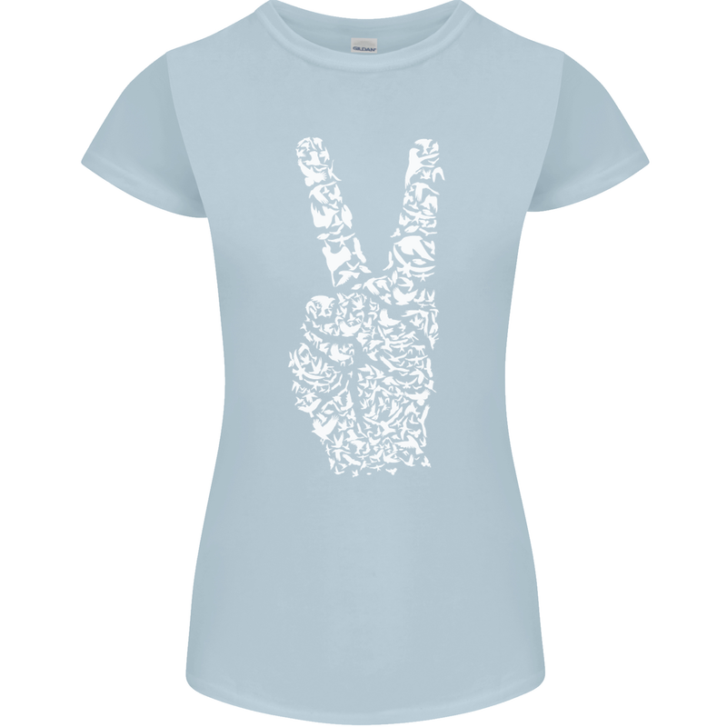Peace Word Art Hippy Environment Womens Petite Cut T-Shirt Light Blue