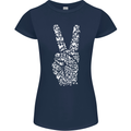 Peace Word Art Hippy Environment Womens Petite Cut T-Shirt Navy Blue