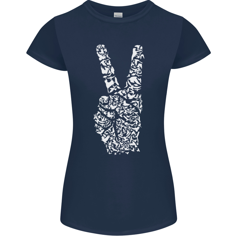 Peace Word Art Hippy Environment Womens Petite Cut T-Shirt Navy Blue