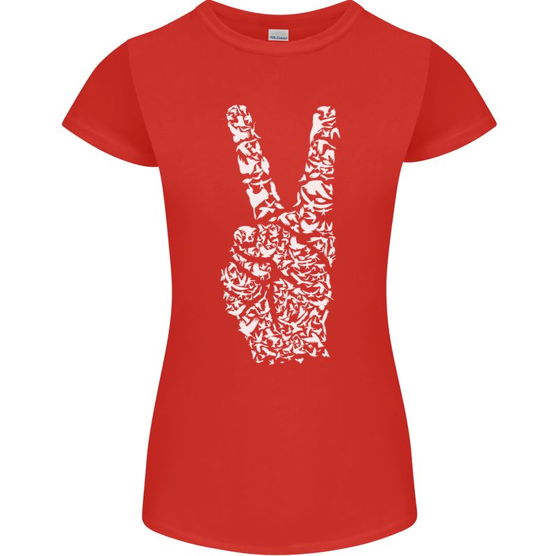 Peace Word Art Hippy Environment Womens Petite Cut T-Shirt Red