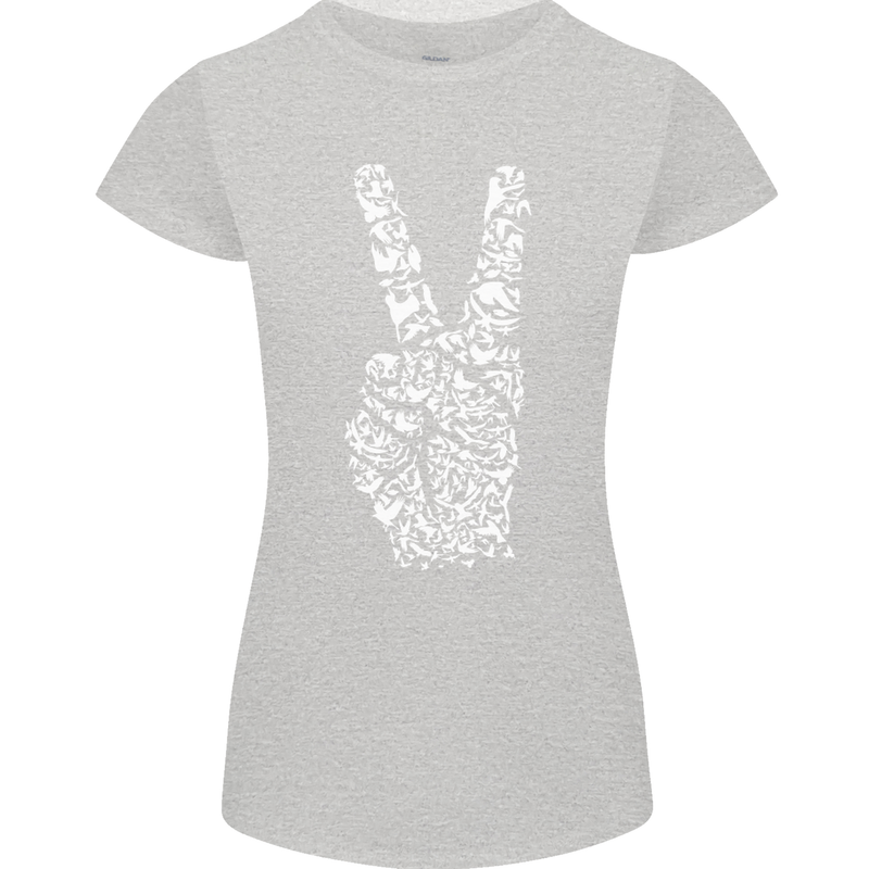 Peace Word Art Hippy Environment Womens Petite Cut T-Shirt Sports Grey