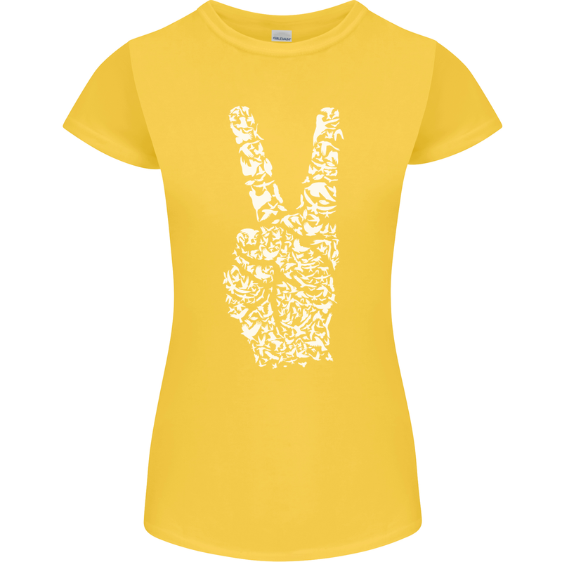Peace Word Art Hippy Environment Womens Petite Cut T-Shirt Yellow