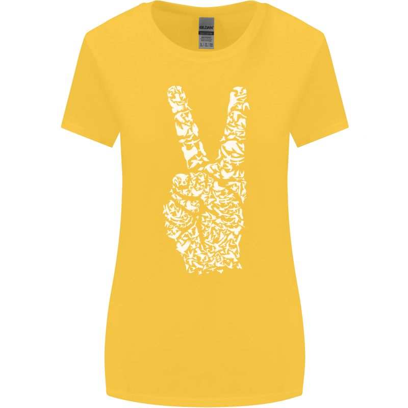 Peace Word Art Hippy Environment Womens Wider Cut T-Shirt Yellow