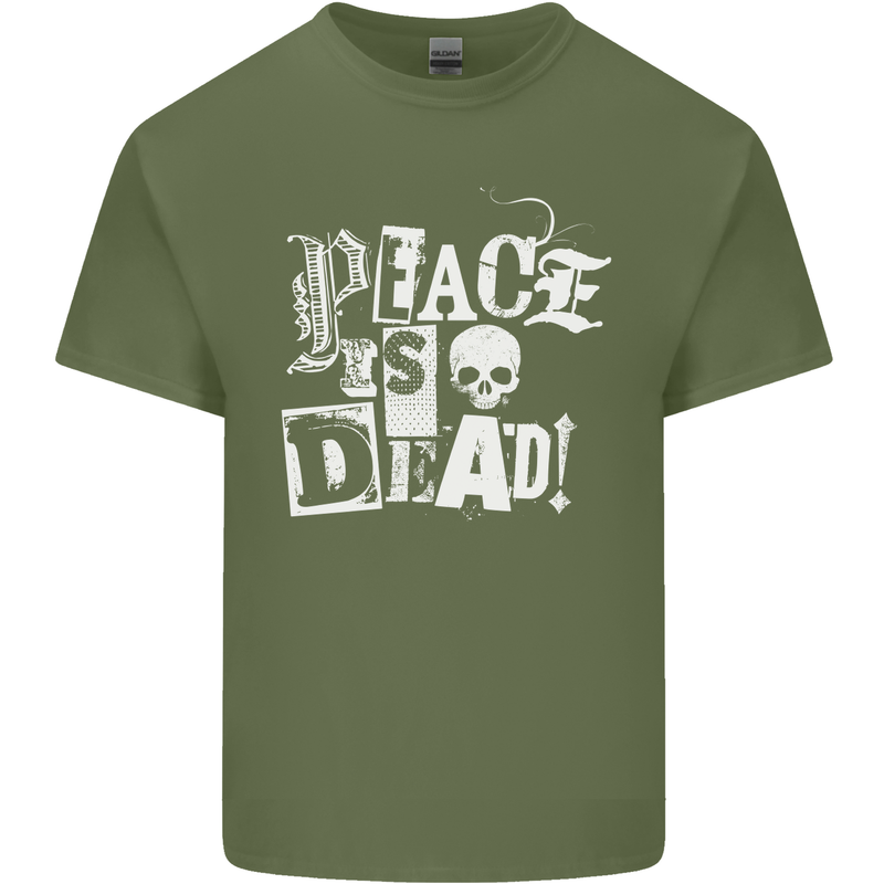 Peace is Dead War Anarchy Anarchist Skull Mens Cotton T-Shirt Tee Top Military Green