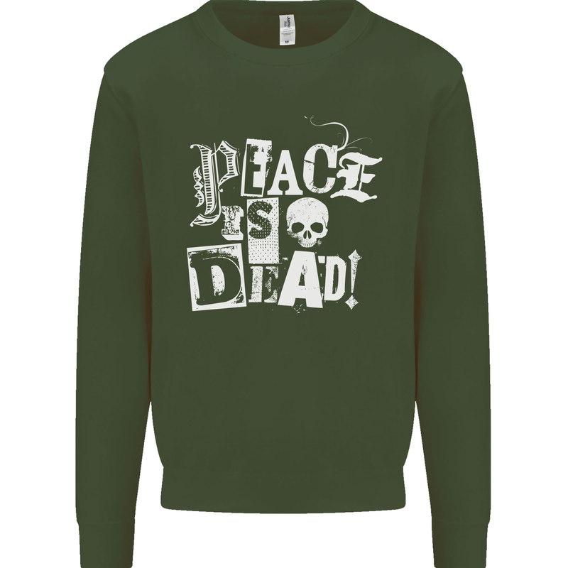 Peace is Dead War Anarchy Anarchist Skull Mens Sweatshirt Jumper Forest Green