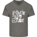 Peace is Dead War Anarchy Anarchist Skull Mens V-Neck Cotton T-Shirt Charcoal